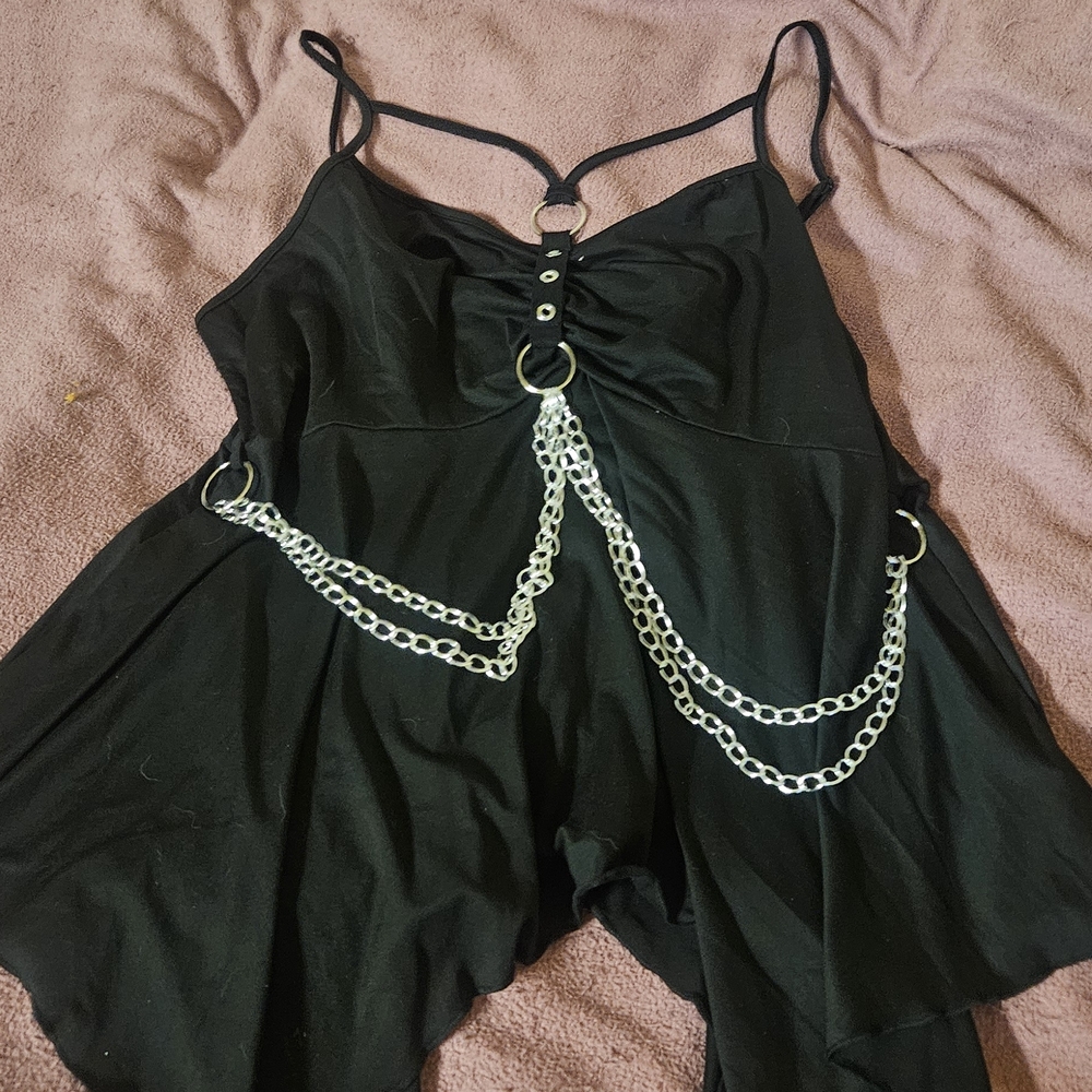 Black Chain-Embellished Women's Handkerchief Dress